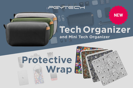 撮影に欠かせない周辺機器をスマートかつ効率的に収納する「PGYTECH テックオーガナイザー/ミニテックオーガナイザー」と、カメラやドローン、周辺機器を保護する「PGYTECH ラッピングクロス」を発売